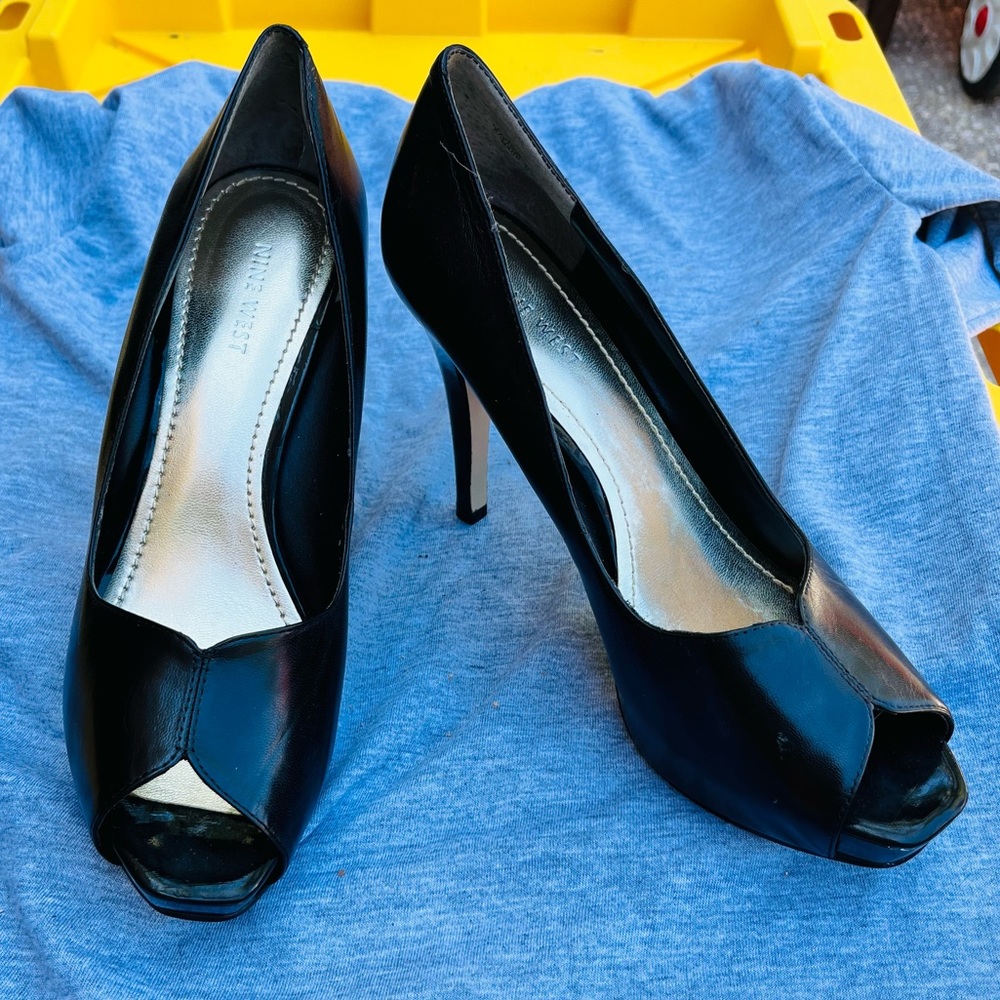Nine West Black Peep-toe Stilettos Platform Pumps Heels